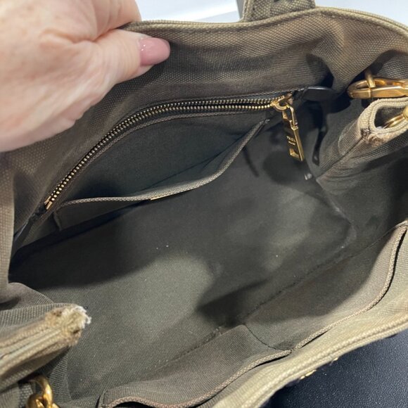 Prada Green Canapa Studded Canvas Handbag Army Green (JB1063) - Picture 11 of 16